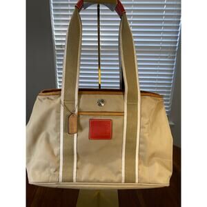 Coach Tan nylon Bag with canvas strap Orange leather trim